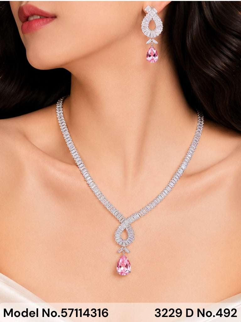Light weighted CZ Necklace Set - Style 6 - Amaara World