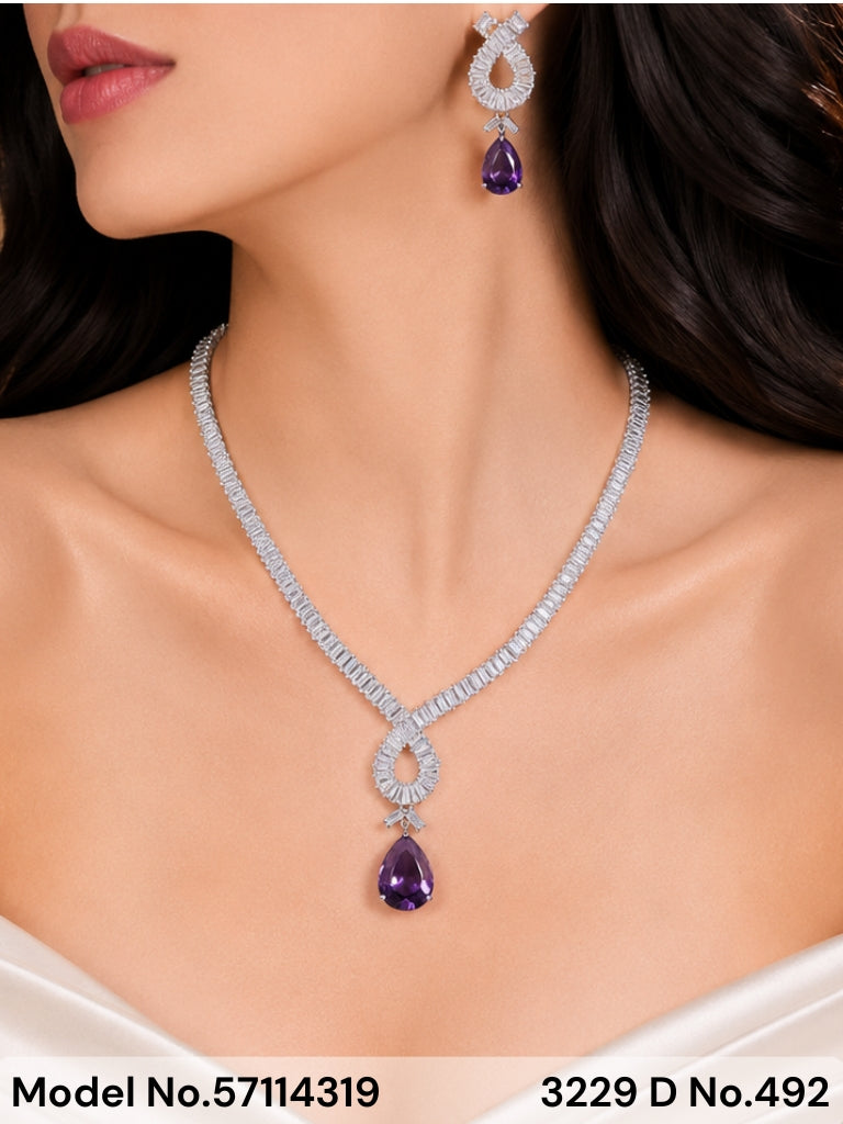 Light weighted CZ Necklace Set - Style 9 - Amaara World