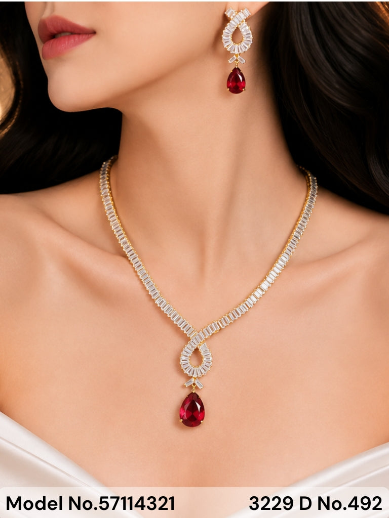 Light weighted CZ Necklace Set - Style 10 - Amaara World