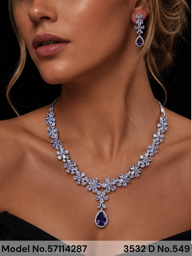 Classic yet Trendy | Cz Fashion Necklace Set - Style 6 - Amaara World