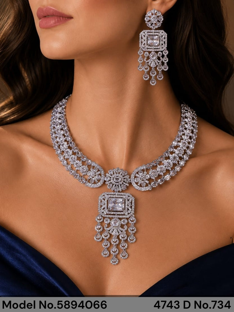 Traditional Design | American Diamond Jewelry Set - Style 1 - Amaara World
