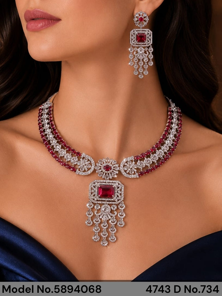 Traditional Design | American Diamond Jewelry Set - Style 3 - Amaara World