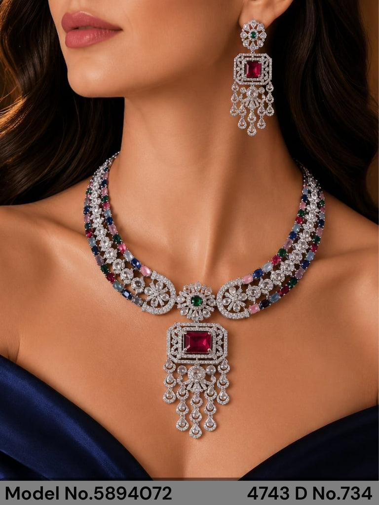 Traditional Design | American Diamond Jewelry Set - Style 7 - Amaara World