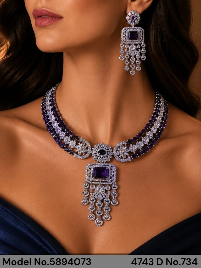 Traditional Design | American Diamond Jewelry Set - Style 8 - Amaara World