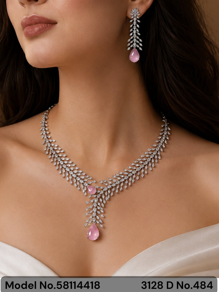 Classic yet Trendy | Cz Fashion Necklace Set - Style 5 - Amaara World