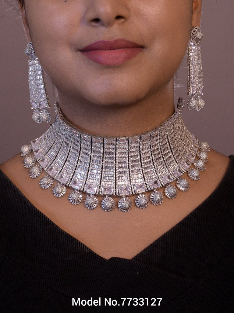 Articfical Diamond AD Necklace Set - 7733127 - View 3