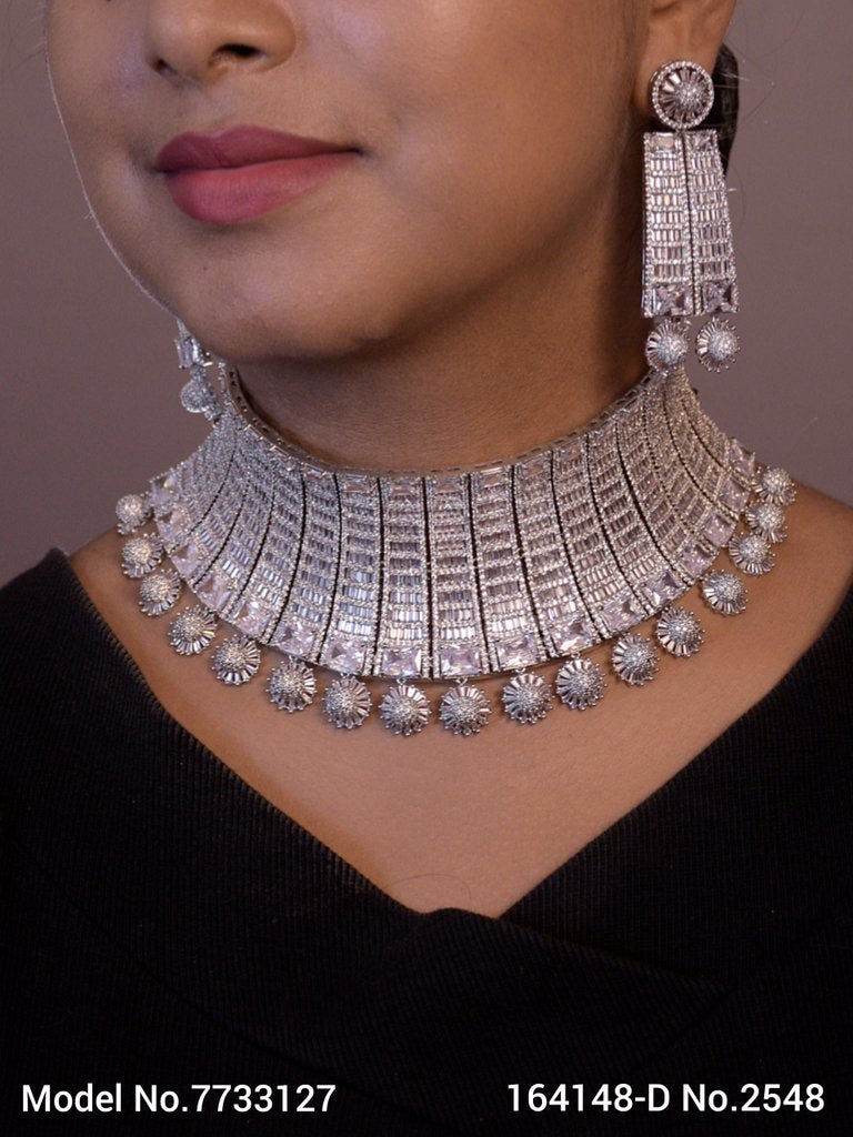 Articfical Diamond AD Necklace Set - 7733127 - View 1