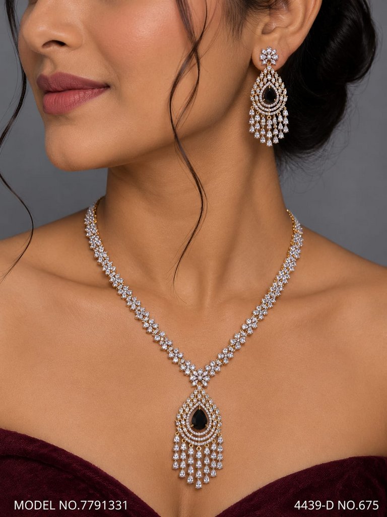 Traditional Design | American Diamond Jewelry Set - Style 2 - Amaara World