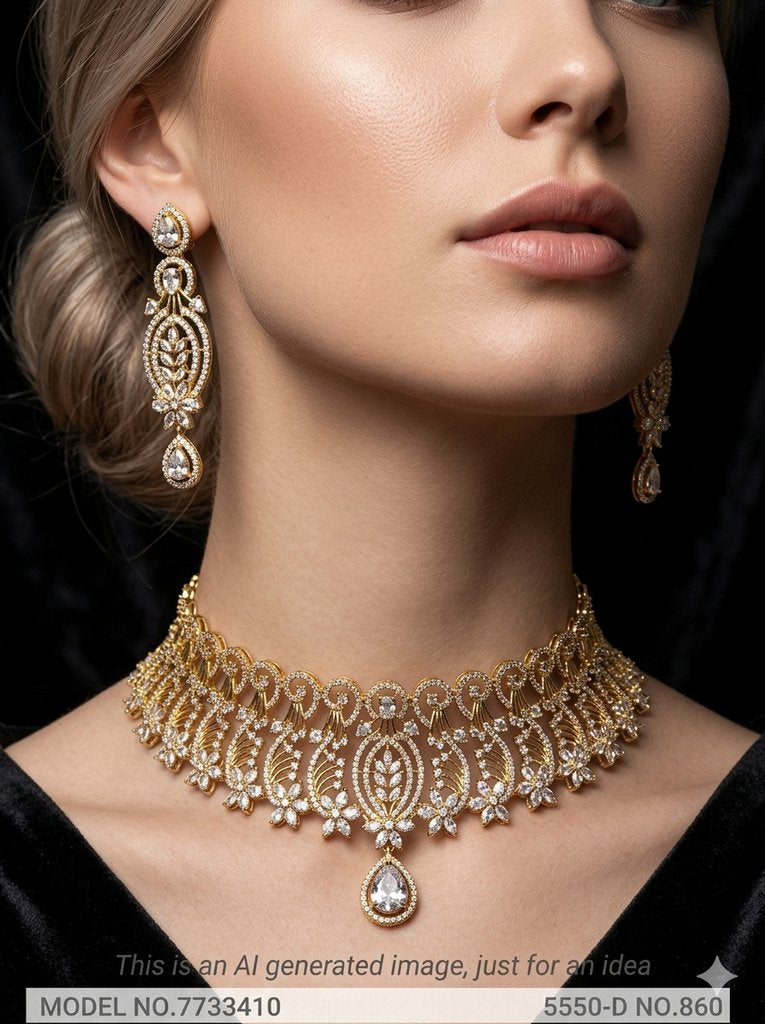 Articfical Diamond AD Necklace Set - Amaara World