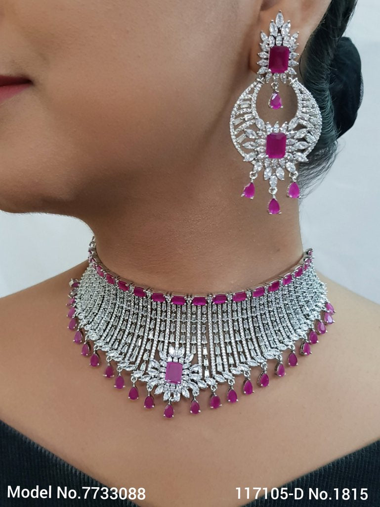 American Diamond Handcrafted Jewelry Set - 7733087 - Color variant