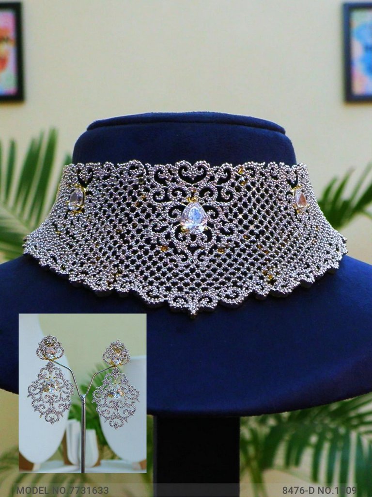 Articfical Diamond AD Necklace Set - 7731633 - View 1