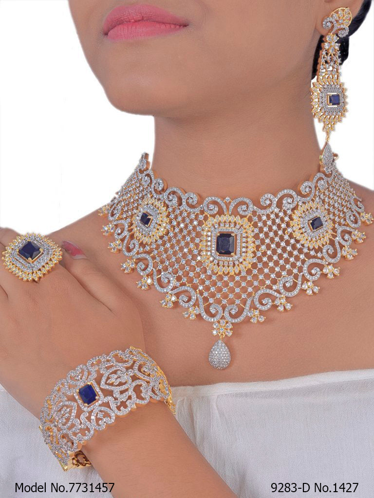 Articfical Diamond AD Necklace Set - 7731457 - View 1
