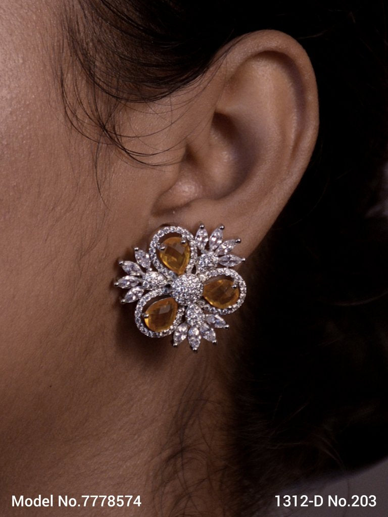 Cubic Zirconia Stud Earrings | American Diamond - Style 3 - Amaara World